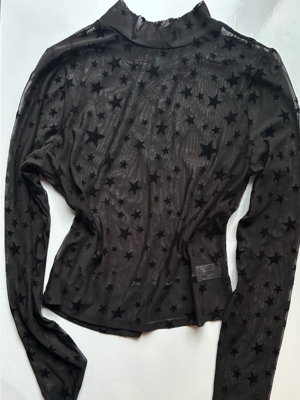 wild fable Black Sheer Star-Print Mock Neck Top celestial whimsigoth festival